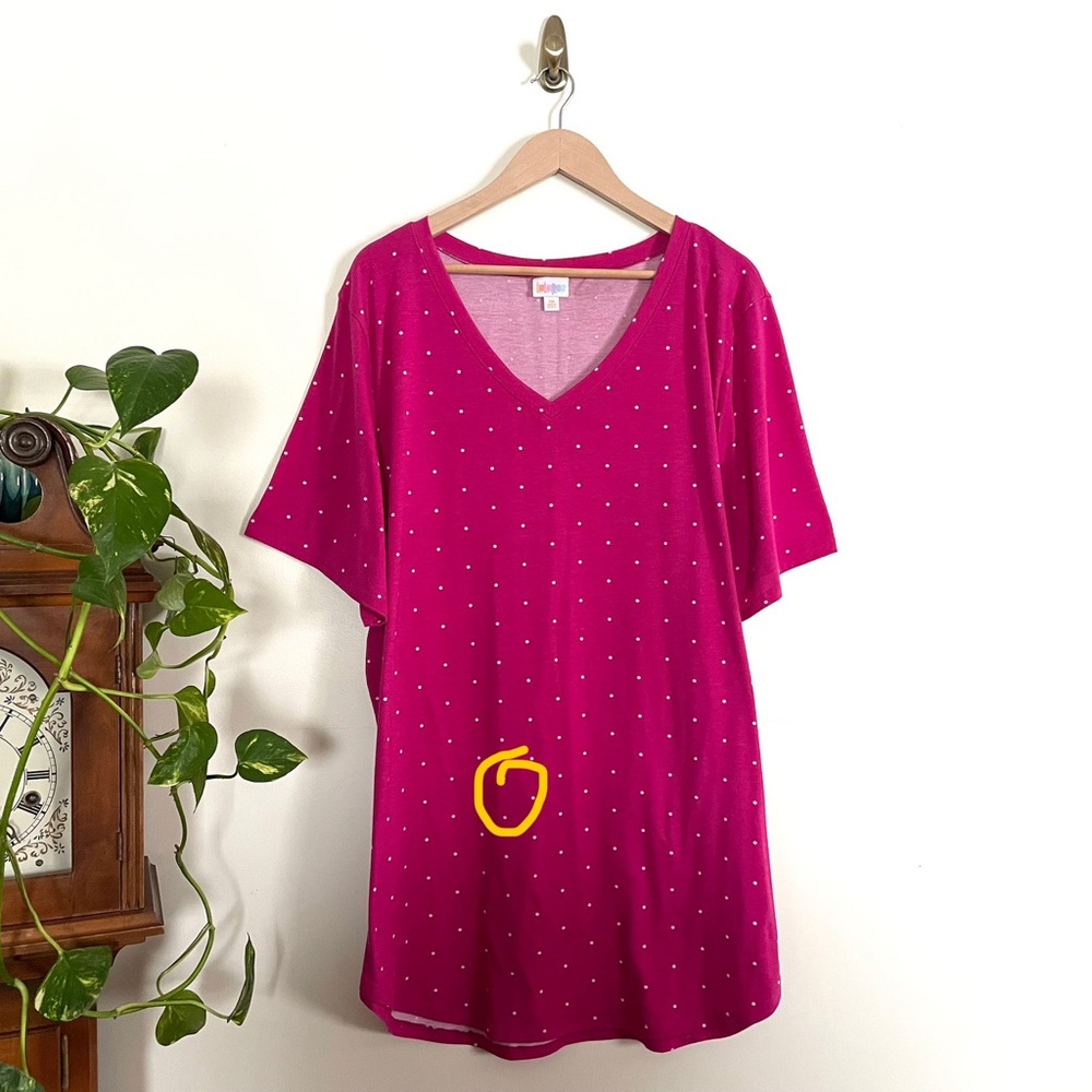 LuLaRoe Iris V-Neck Bright Pink Polka Dot Top - Picture 9 of 9